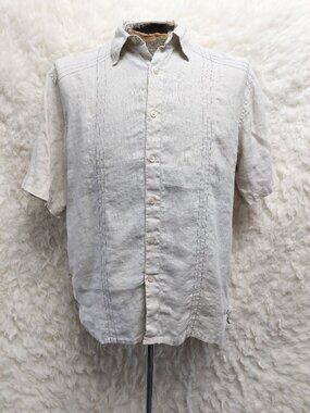 Bruno New York Gray Cotton Gray Washable Linen Short-Sleeve Guayabera Shirt L